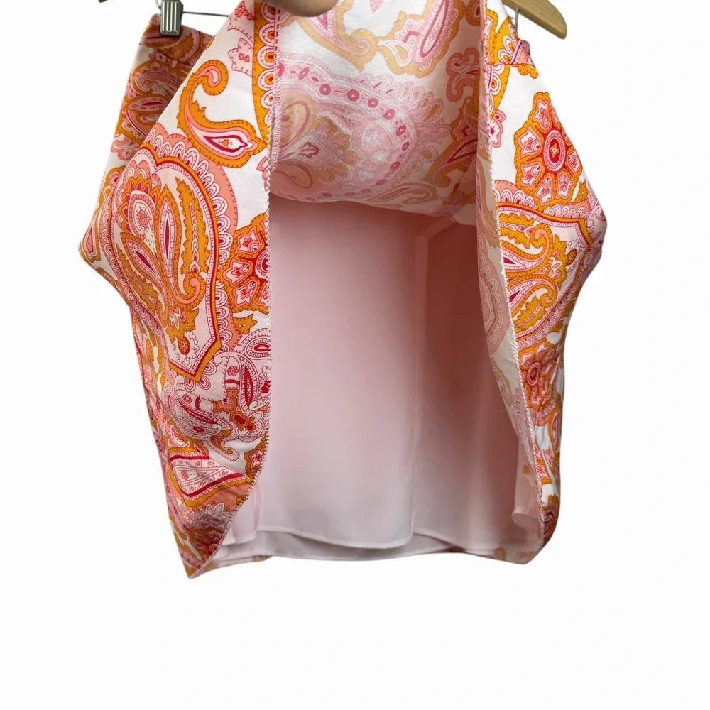 Banana Republic 100% Silk Paisley A-Line Mini‎ Skirt Pink Orange Lined Size 2